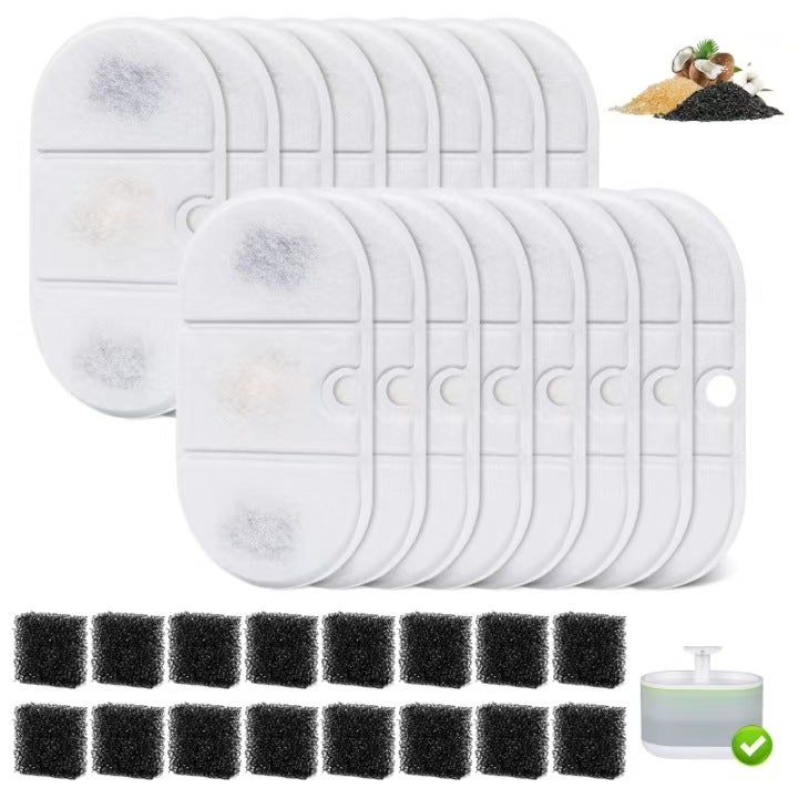 Filtr do fontanny dla kota, 16 filtrów i 16 gąbek, żywica i węgiel aktywny, do fontanny 2,1 l PLWF002