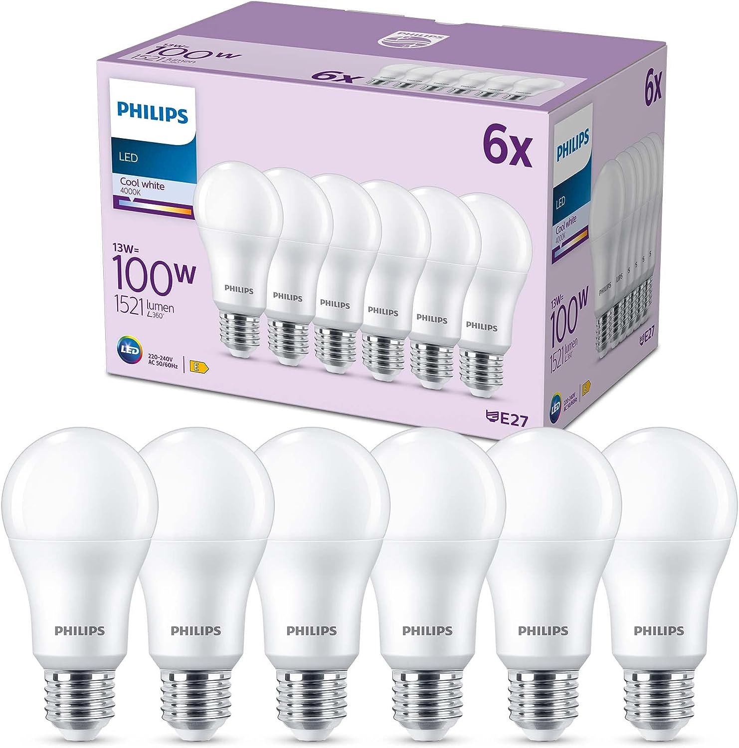 Żarówka LED Philips E27 A67 13W 1521lm 4000K 180st 6 szt.