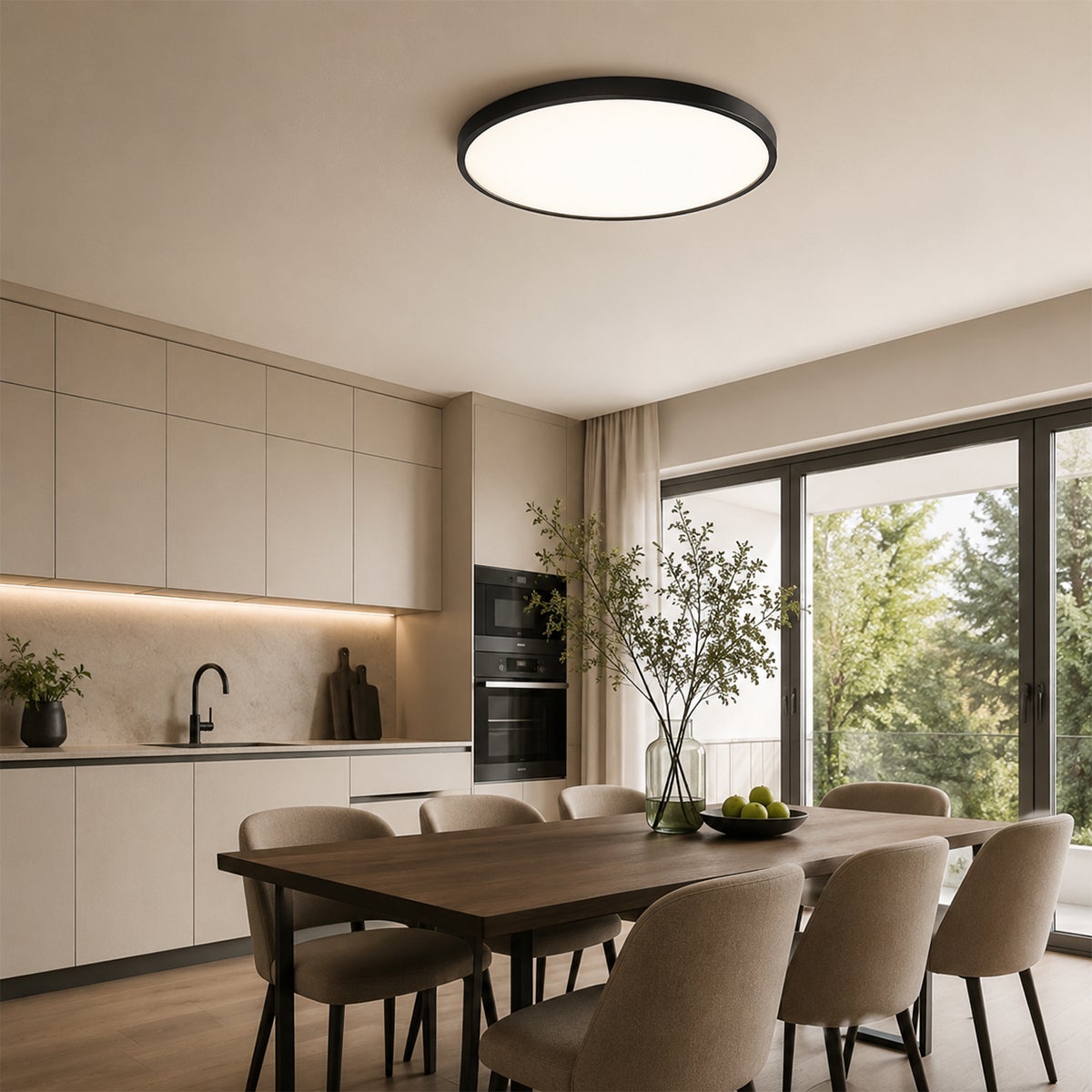 Okrągły plafon LED ultracienki Ø 50 cm 48 W czarny płaski panel 3 barwy światła sterowane włącznikiem ściennym Lampa sufitowa do salonu sypialni