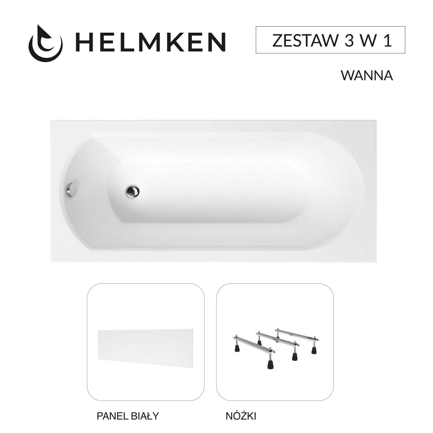 Wanna akrylowa Helmken Tressa 150 х 75 + Panel biały + Nóżki / 23097001