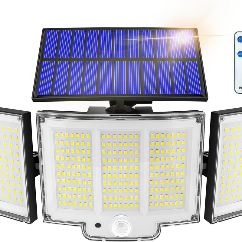Jednoczęściowa lampa solarna zewnętrzna, 1500 lm, czujnik IP65, kąt wiązki 270°, 3 tryby, mocne oświetlenie zewnętrzne solarne.