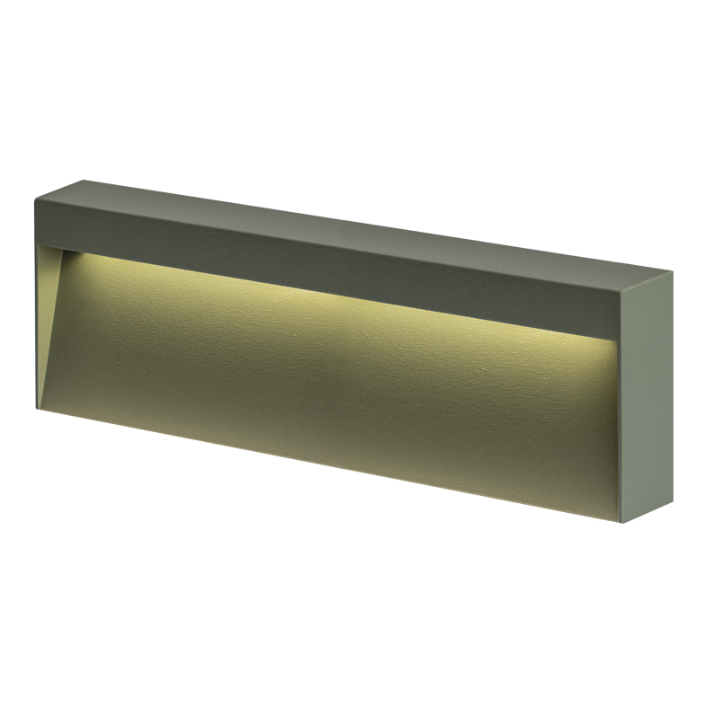 Kinkiet LED KIKI 8W, 3000K, IP65 – zielona aluminiowa rama do stosowania na zewnątrz, lampa ścienna schodowa, kąt świecenia 50° – Rossini Group