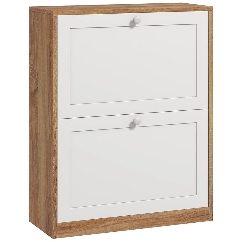 Szafka na buty na 12 par, szafka na buty, 2 wysuwane szuflady i regulowane półki, 60x24,5x75,5 cm, biała