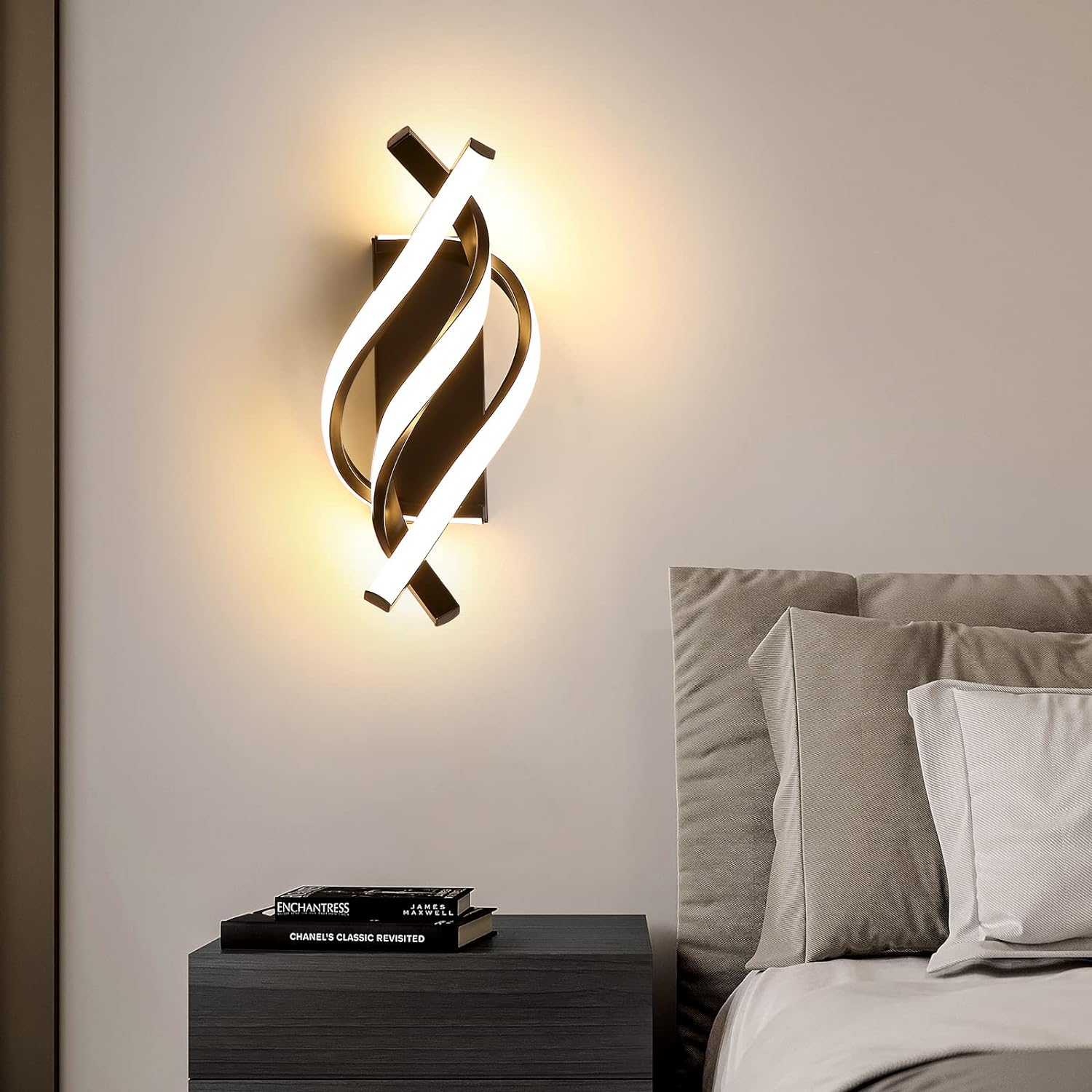 Czarna lampa ścienna, nowoczesna lampa ścienna LED w kształcie spirali, wewnętrzna lampa ścienna, lampa ścienna LED akrylowa - Ciepłe światło.