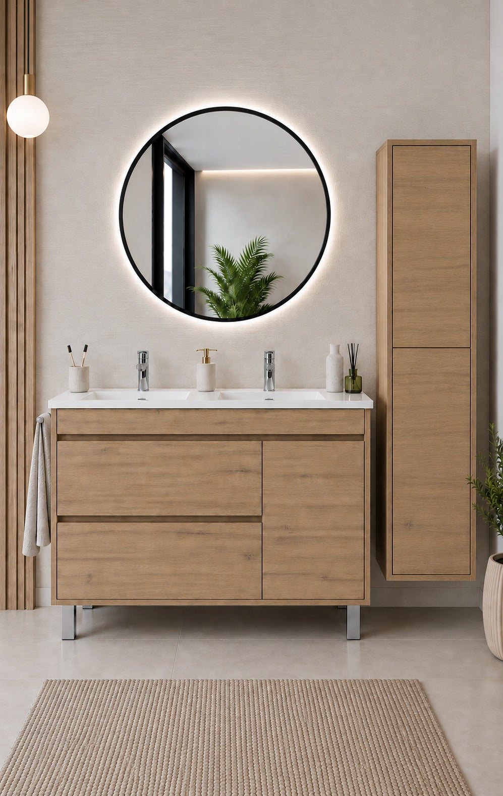 Szafka łazienkowa z umywalką ORIGENBATH CAPRERA bez lustra 120x45 cm podwójna umywalka estepa z kolumną