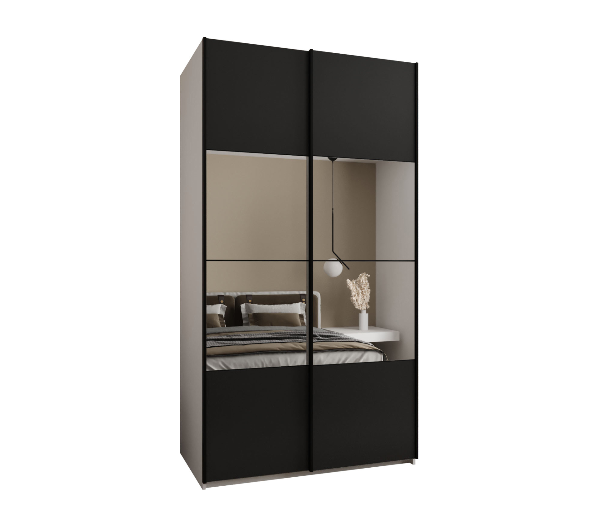 Szafa przesuwna wysoka Lux 4 130 x 64 x 245,5 cm biały + czarny + u. czarny - Abiks Meble