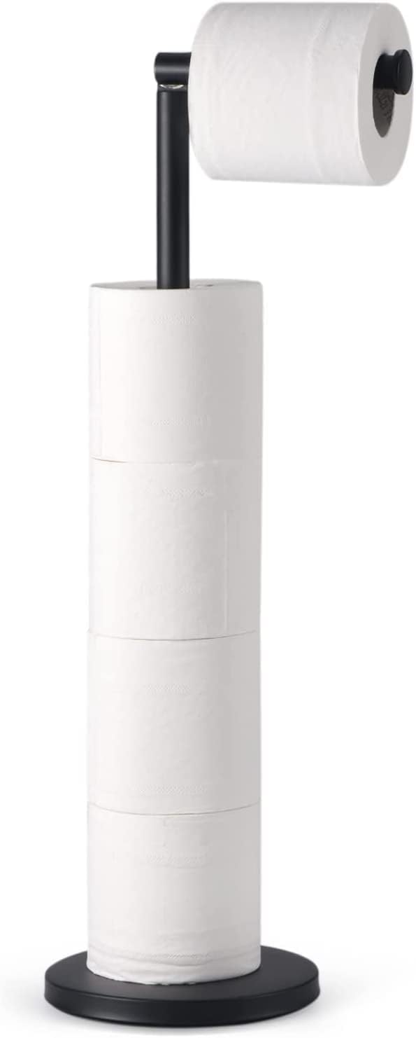 Wolnostojący uchwyt na papier toaletowy, dozownik ze stali nierdzewnej, odporny na rdzę uchwyt na 5 rolek papieru toaletowego, czarny