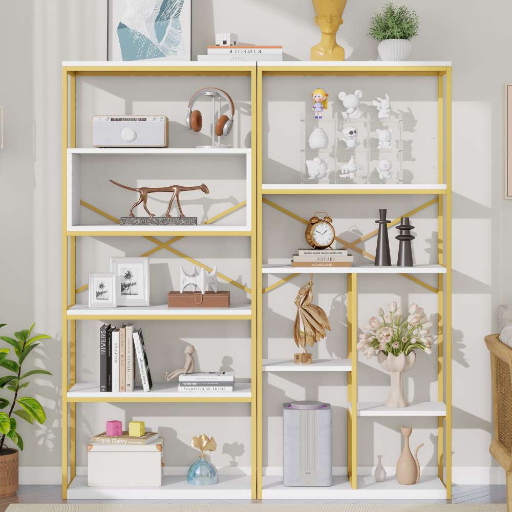 Półka 160x29,5x180 cm, styl nowoczesny-minimalistyczny, stal+MDF, stabilna konstrukcja prostokątna, łatwy montaż, kolor złoty+biały