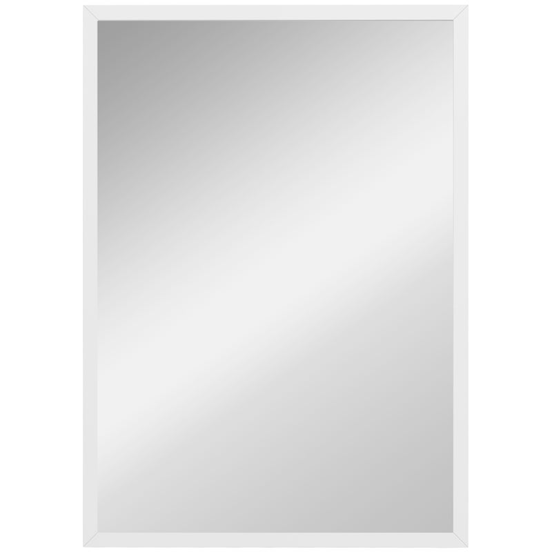 Prostokątne lustro ścienne 50 x 70 cm, biała drewniana rama, idealne do łazienki, salonu lub sypialni