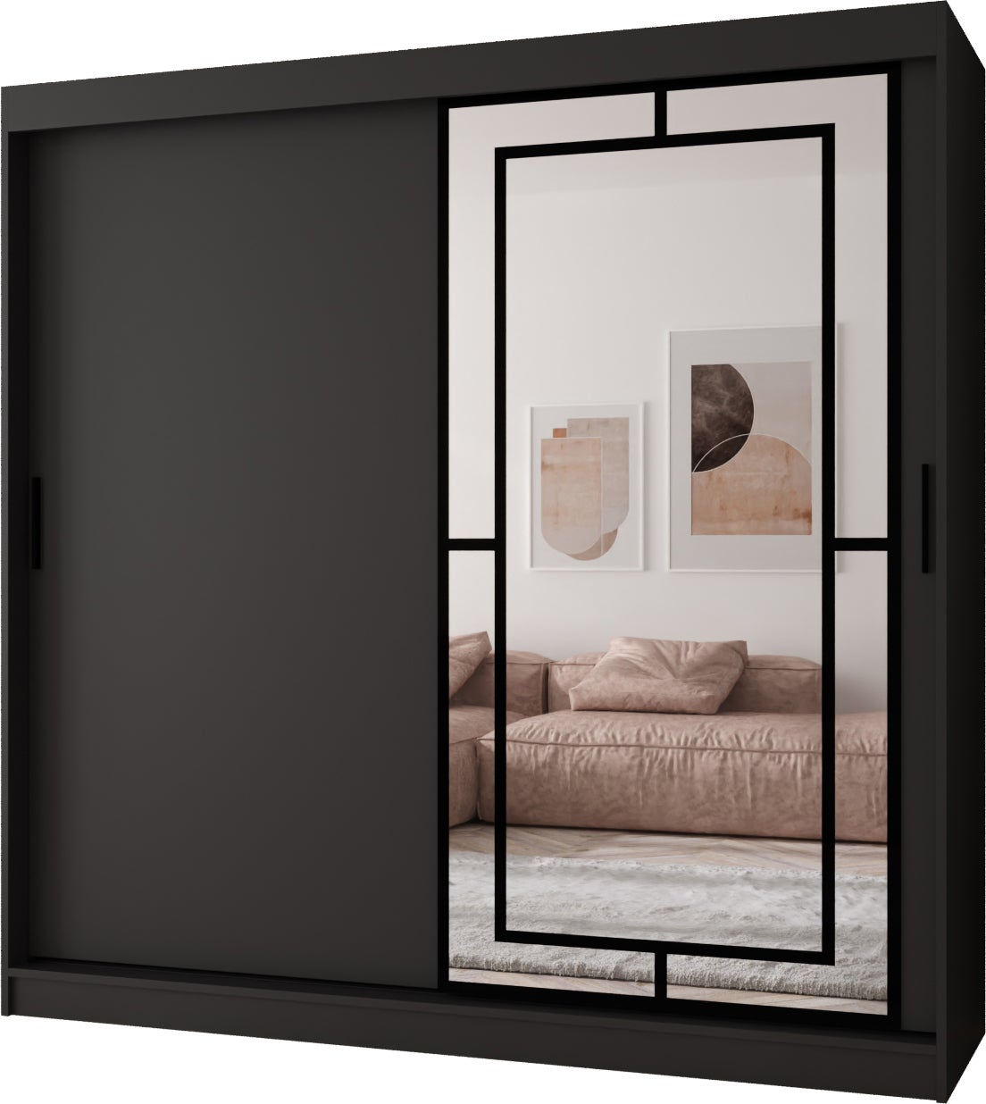 Szafa przesuwna z lustrem MODENA 200 x 62 x 200 czarny + u. czarny