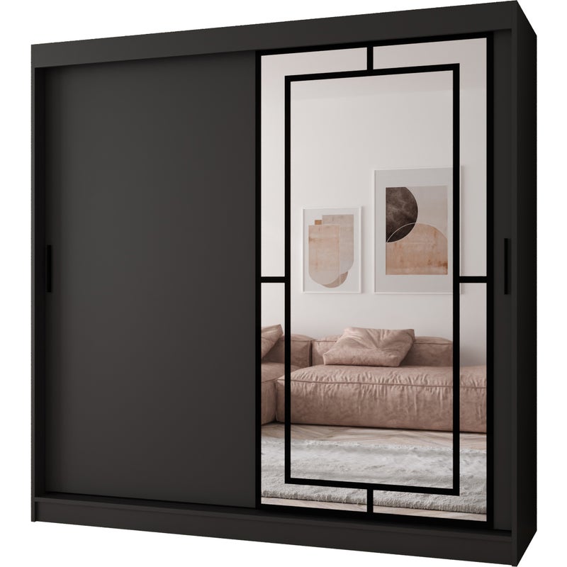 Szafa przesuwna z lustrem MODENA 200 x 62 x 200 czarny + u. czarny