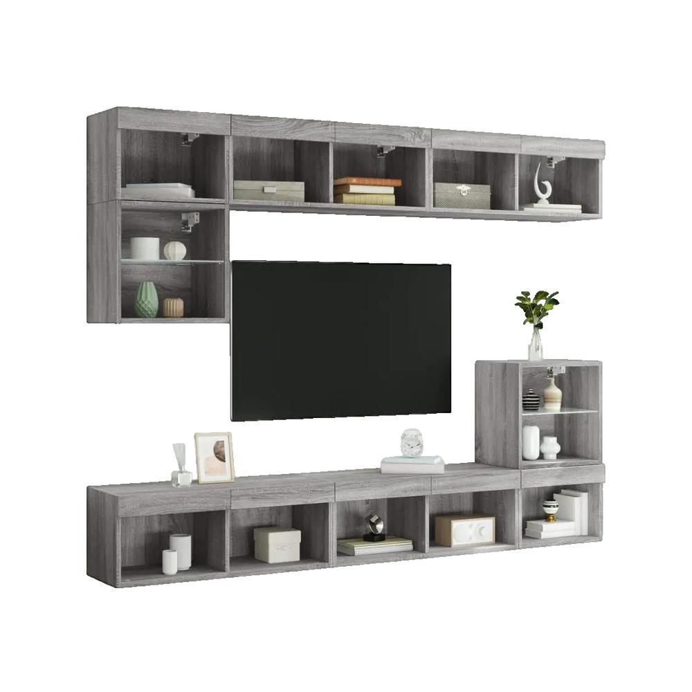 Mebel TV vidaXL z oświetleniem LED z drewna inżynieryjnego szary sonoma