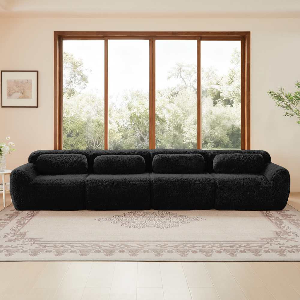 Modułowa sofa 4-osobowa z ultramiękkiej tkaniny premium z poduszkami, ergonomicznym i antypoślizgowym siedziskiem