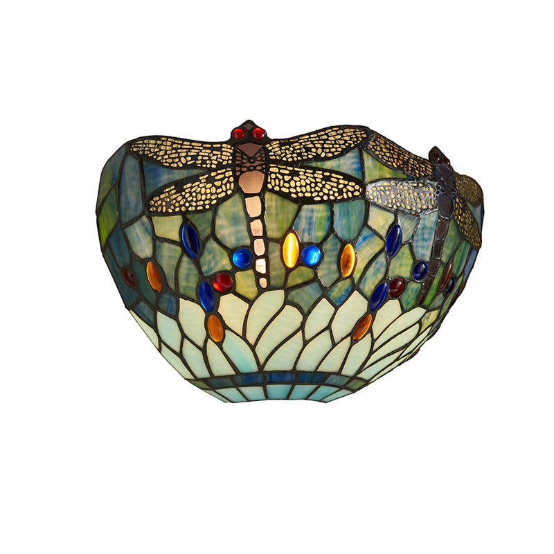 Kinkiet ścienny ważki DRAGONFLY BLUE multikolor 1xE14x15W szkło wym:20,7x35x14cm IP20 Tiffany