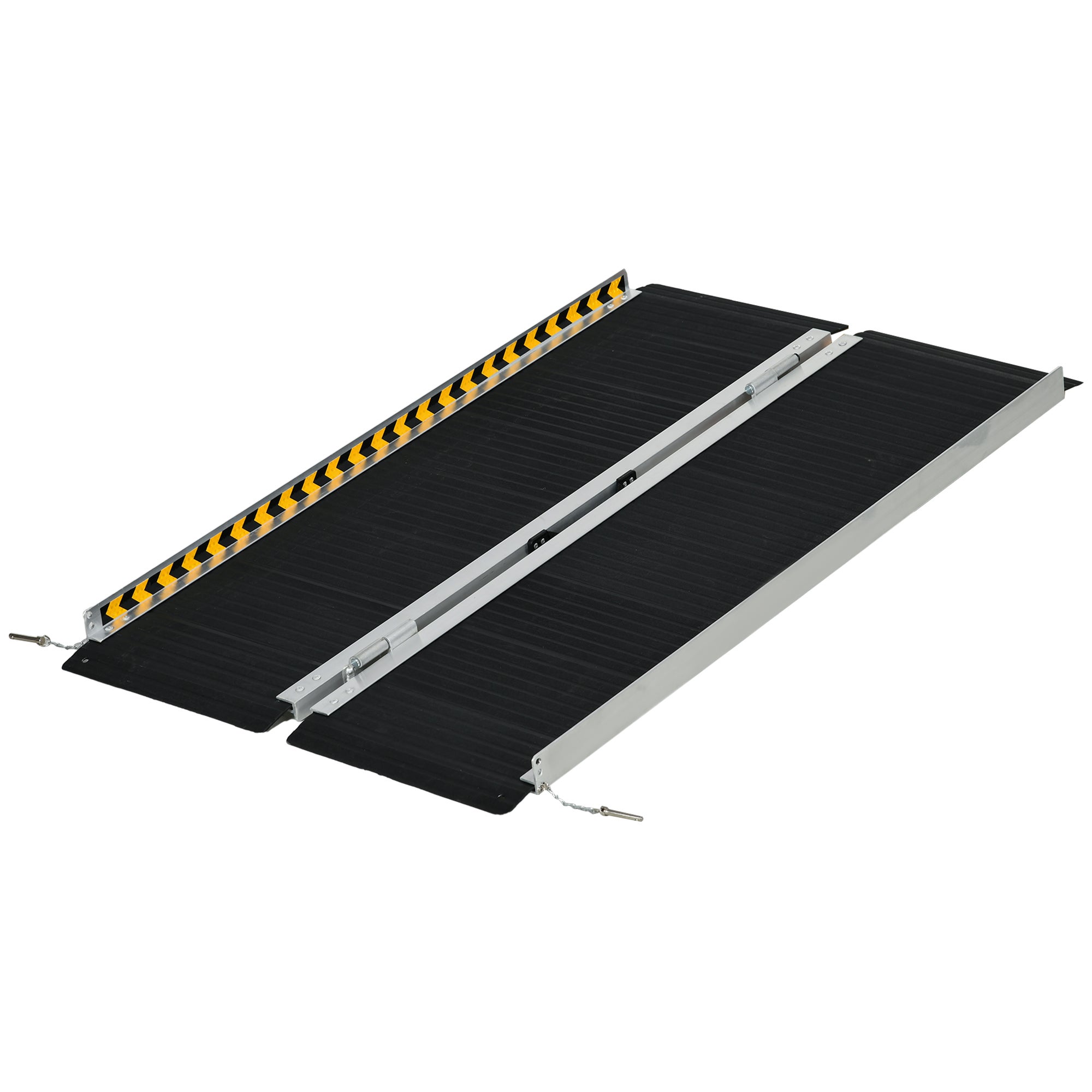 Składana aluminiowa rampa dla wózków inwalidzkich z deflektorami i naklejkami, 122 x 73,6 x 5,1 cm, kolor czarny