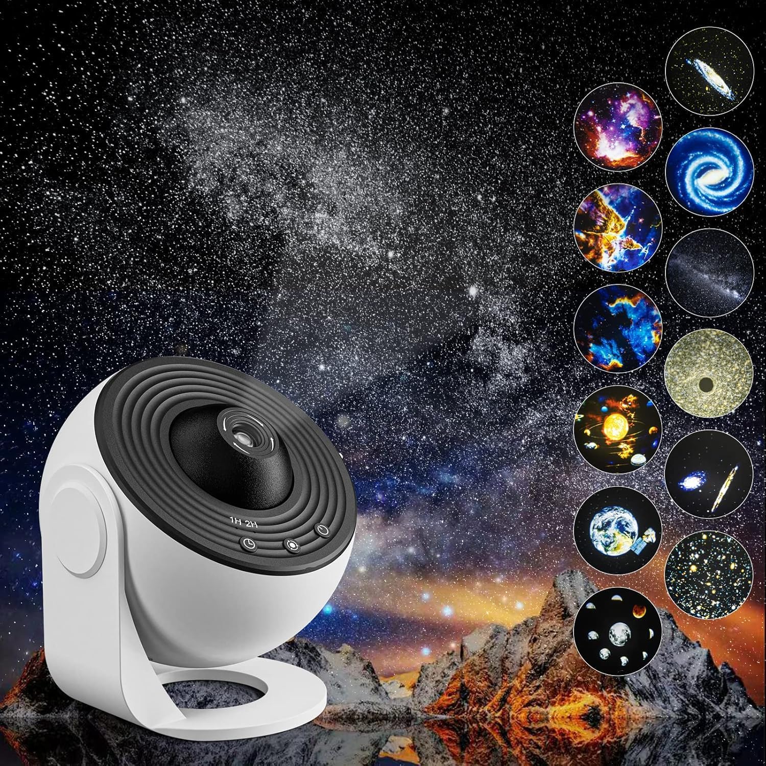 Projektor Gwiazd Galaktyki - Lampa Starlight 13 w 1 - Gwiaździsta lampka nocna z obracającą się o 360° mgławicą - z Układem Słonecznym i 12 konstelacj