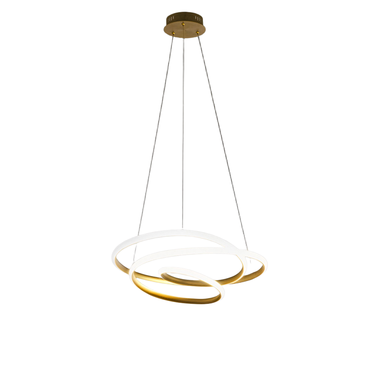 Diva lampa wisząca LED 47 W, ściemnialna, szczotkowane złoto, ciepłe światło 3000 K, splecione pierścienie Ø65 cm