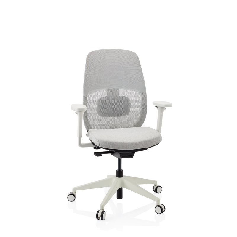 Ergonomiczne krzes?o biurowe Skandis bez zag?ówka szare / bia?a podstawa hjh OFFICE