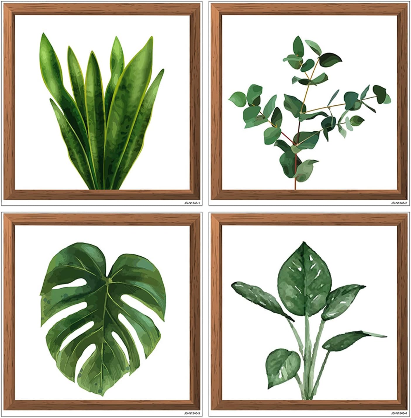4 naklejki ścienne z roślinami 3D, zielone, DIY, dekoracja botaniczna do salonu i sypialni, 11.8X11.8”, N1076