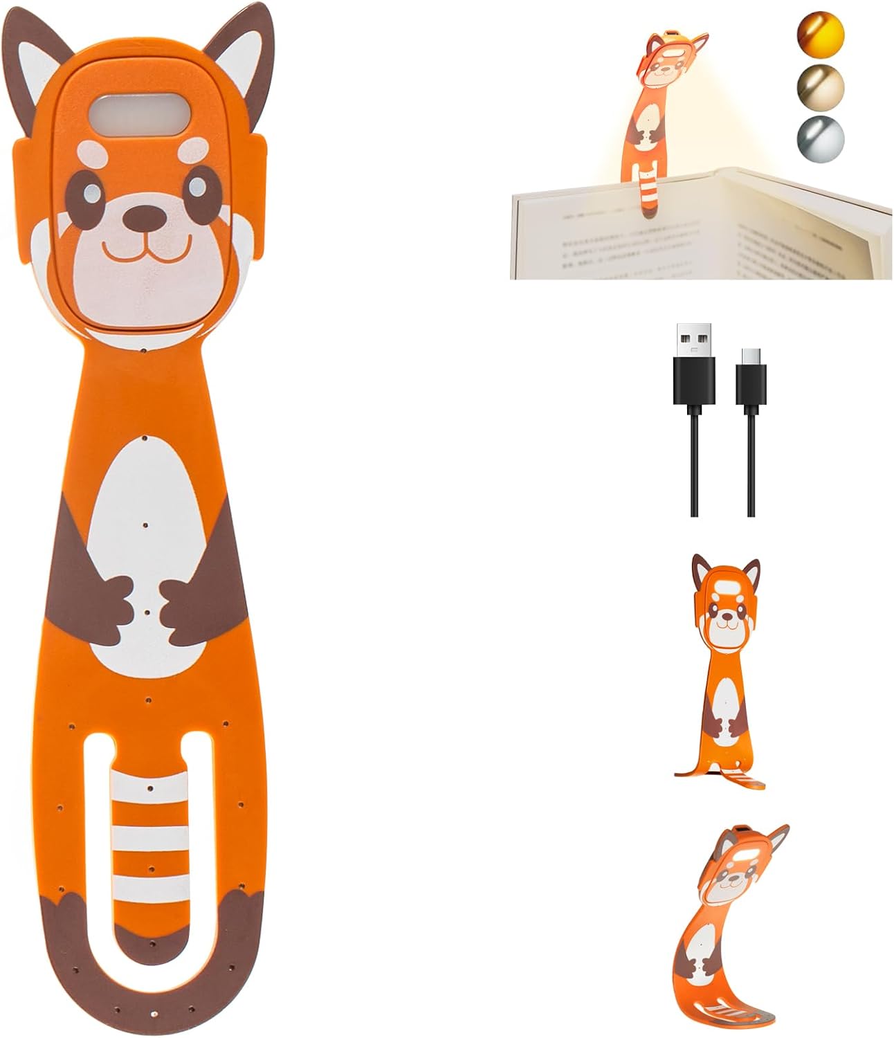 Akumulatorowa lampka do czytania książek w łóżku, mała lampka LED do czytania w nocy z klipsem, mała przyciemniana lampka USB (pomarańczowa) [Klasa e