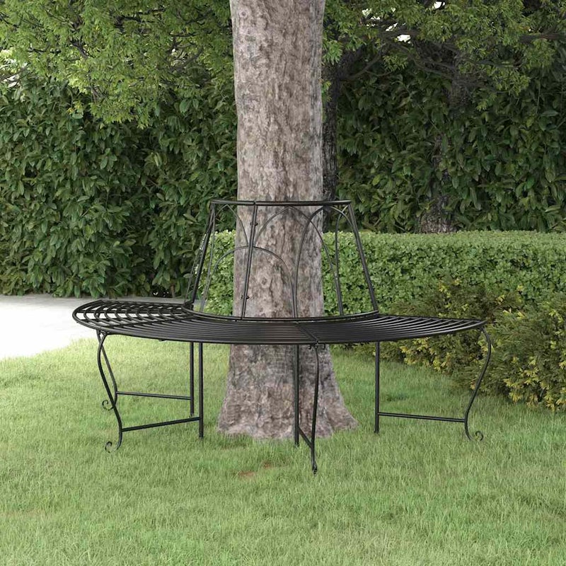 vidaXL Ławka drzewo, półokrągła, Ø159 cm, czarna, stalowa