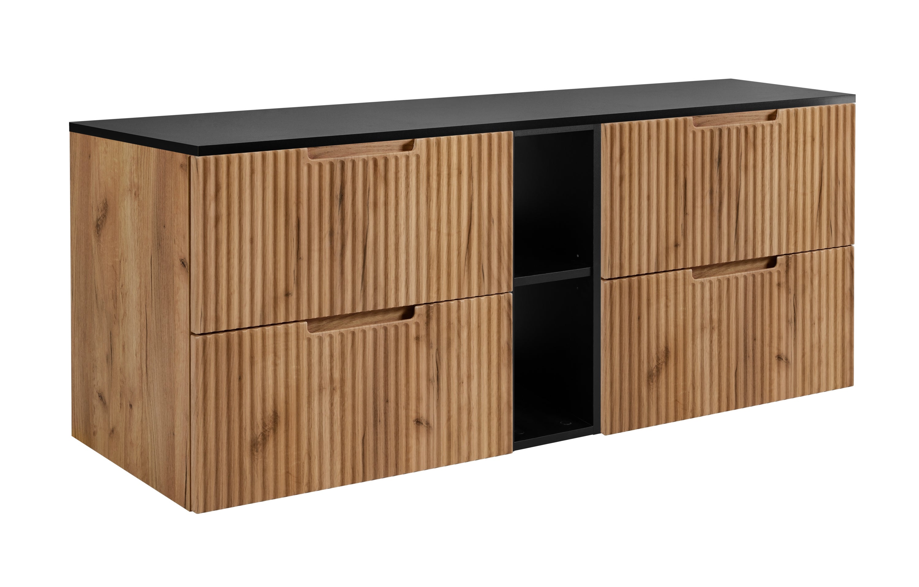 Szafka łazienkowa, dąb Craft / czarny, 140 (2 x 60 + 20) x 58,6 x 46 cm