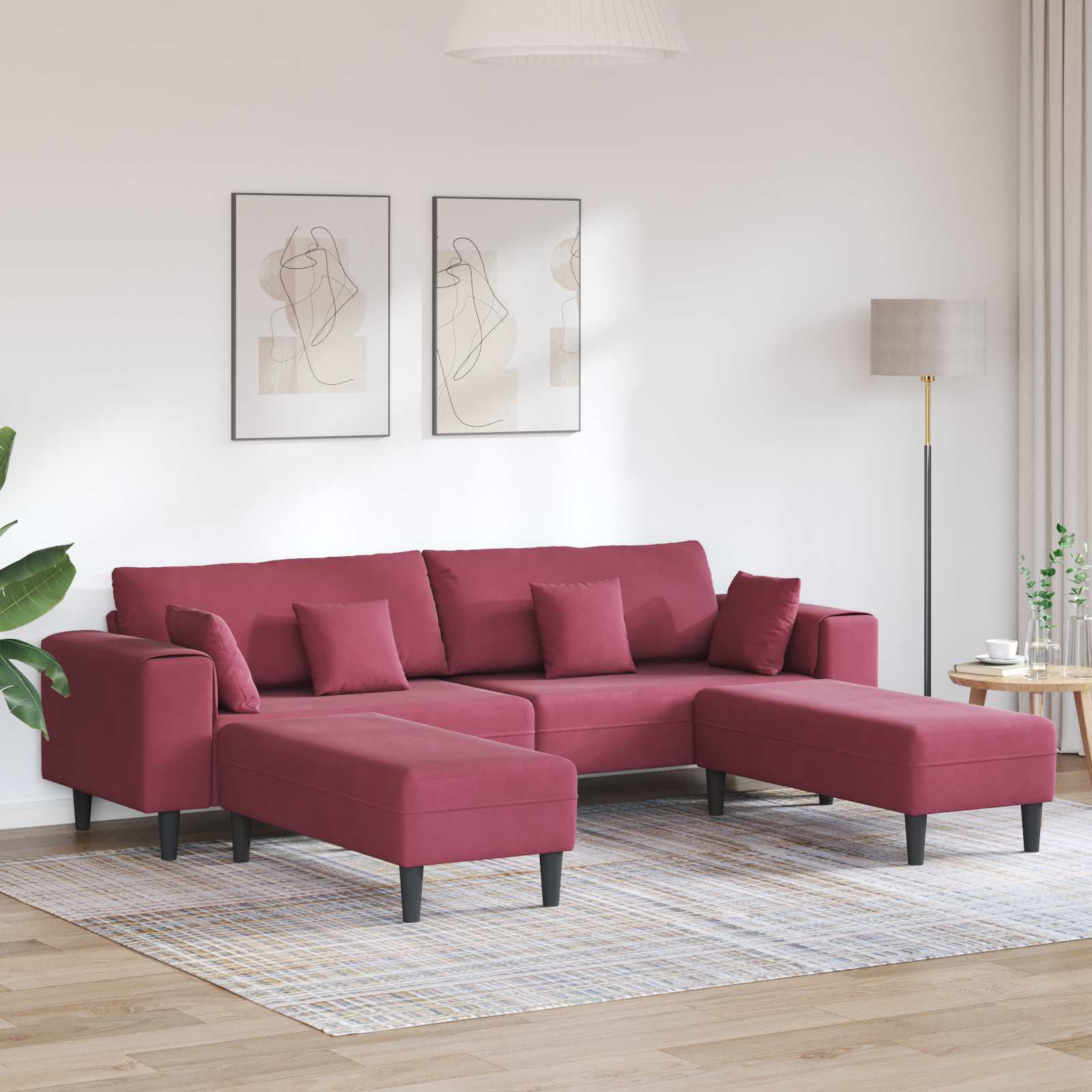 Sofa 3 pcs Czerwone wino 250 x 188 x 76 cm Aksamit vidaXL