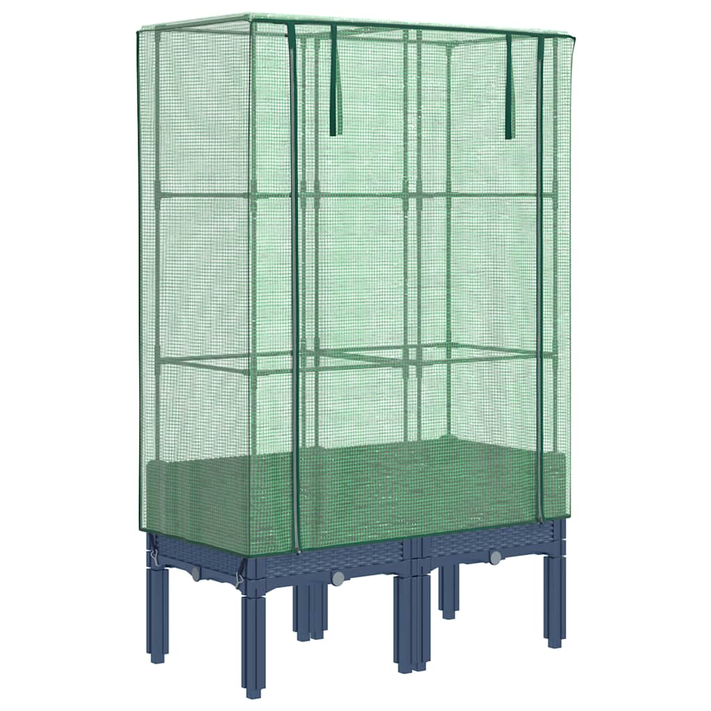 Podwyższona Grządka ze Szklarnią 80x40x140 cm Szara do Ogrodu z Pokryciem