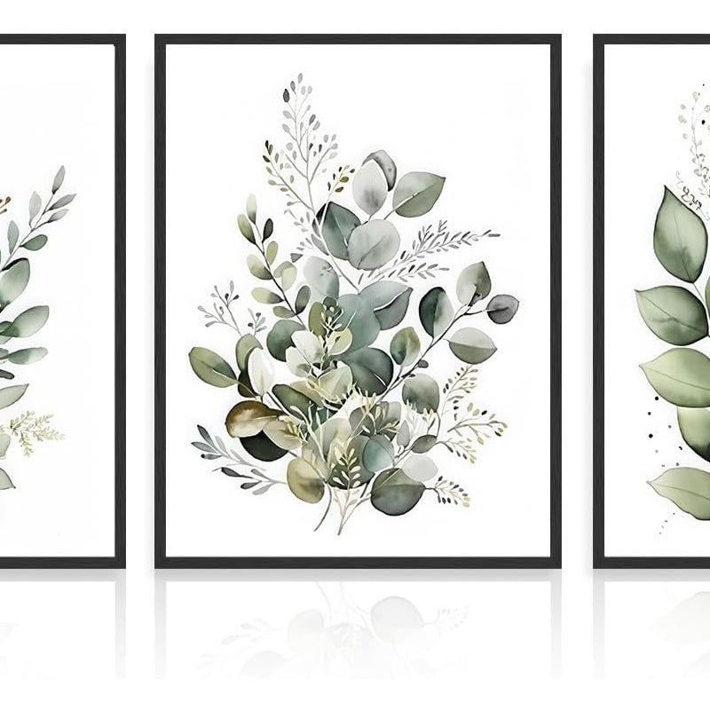 3-częściowy plakat ścienny w stylu boho, zielone liście, botaniczny wydruk do łazienki i salonu, eukaliptus, 12x16 cali, bez ramki