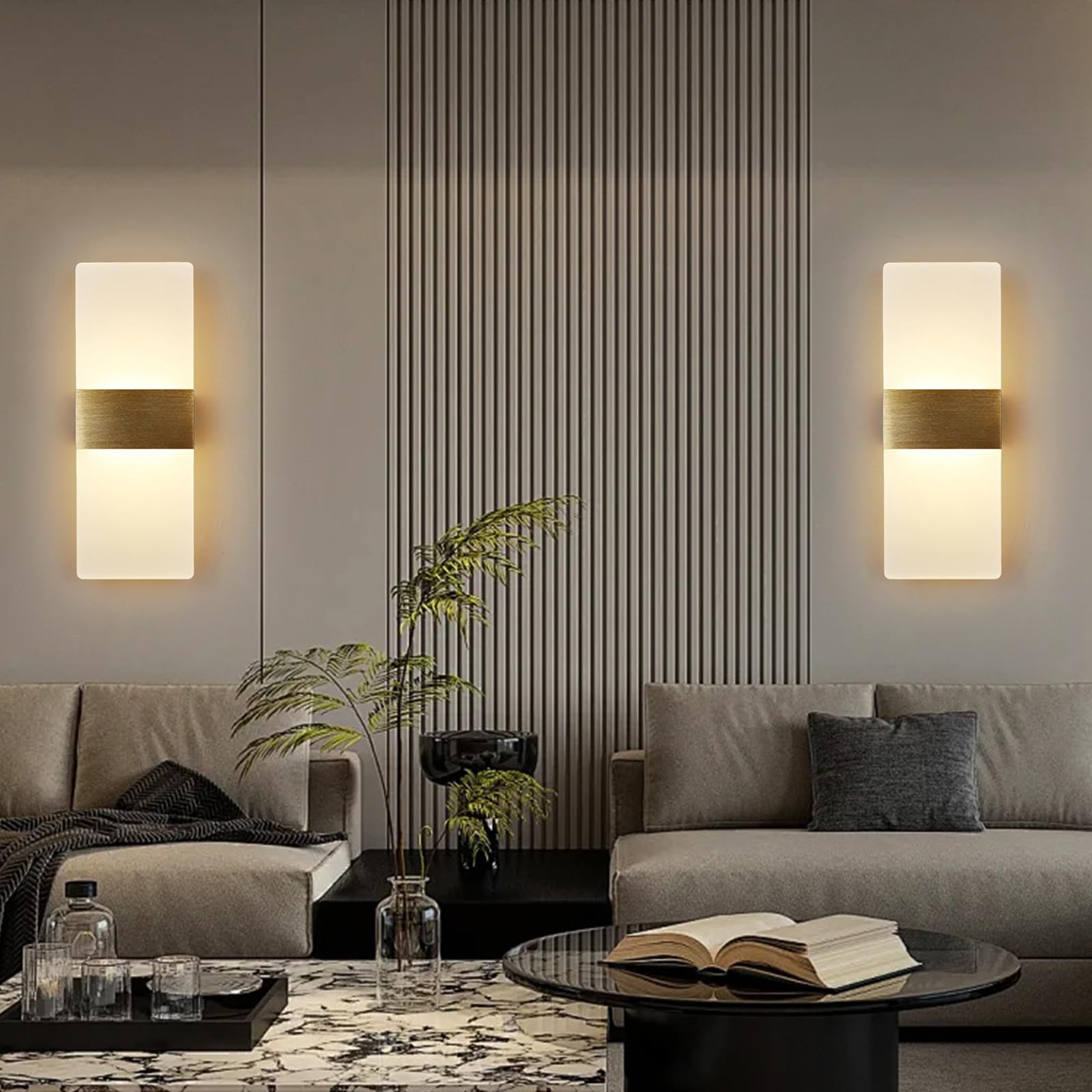 2 sztuki Nowoczesna lampa ścienna 6 W, oświetlenie ścienne wysokie i niskie, lampa ścienna LED do przedpokoju, sypialni, ciepła biel