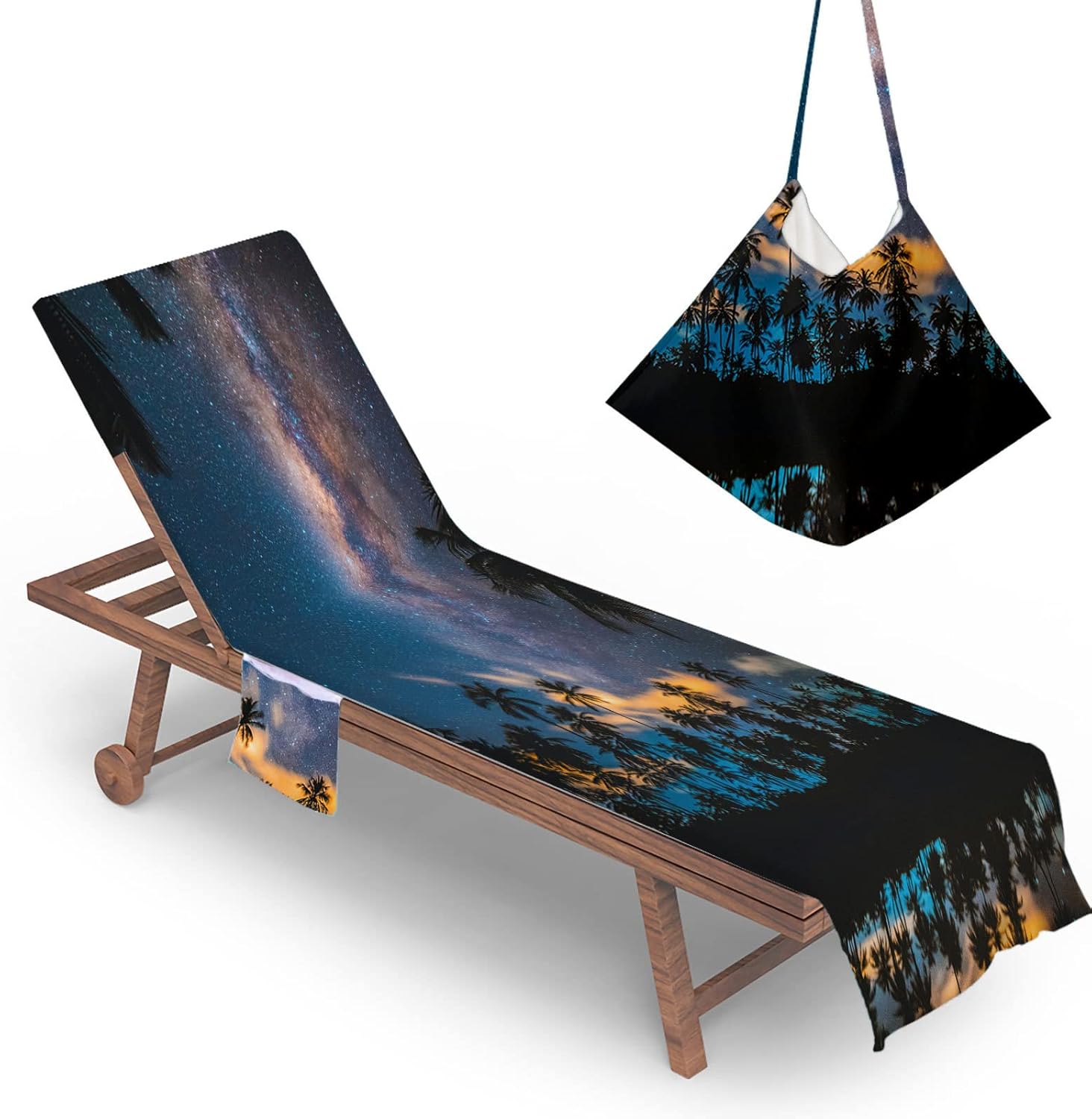 75x210 cm, Pokrowiec na leżak plażowy 3D z motywem Drogi Mlecznej, z kieszenią, na ręcznik na leżak