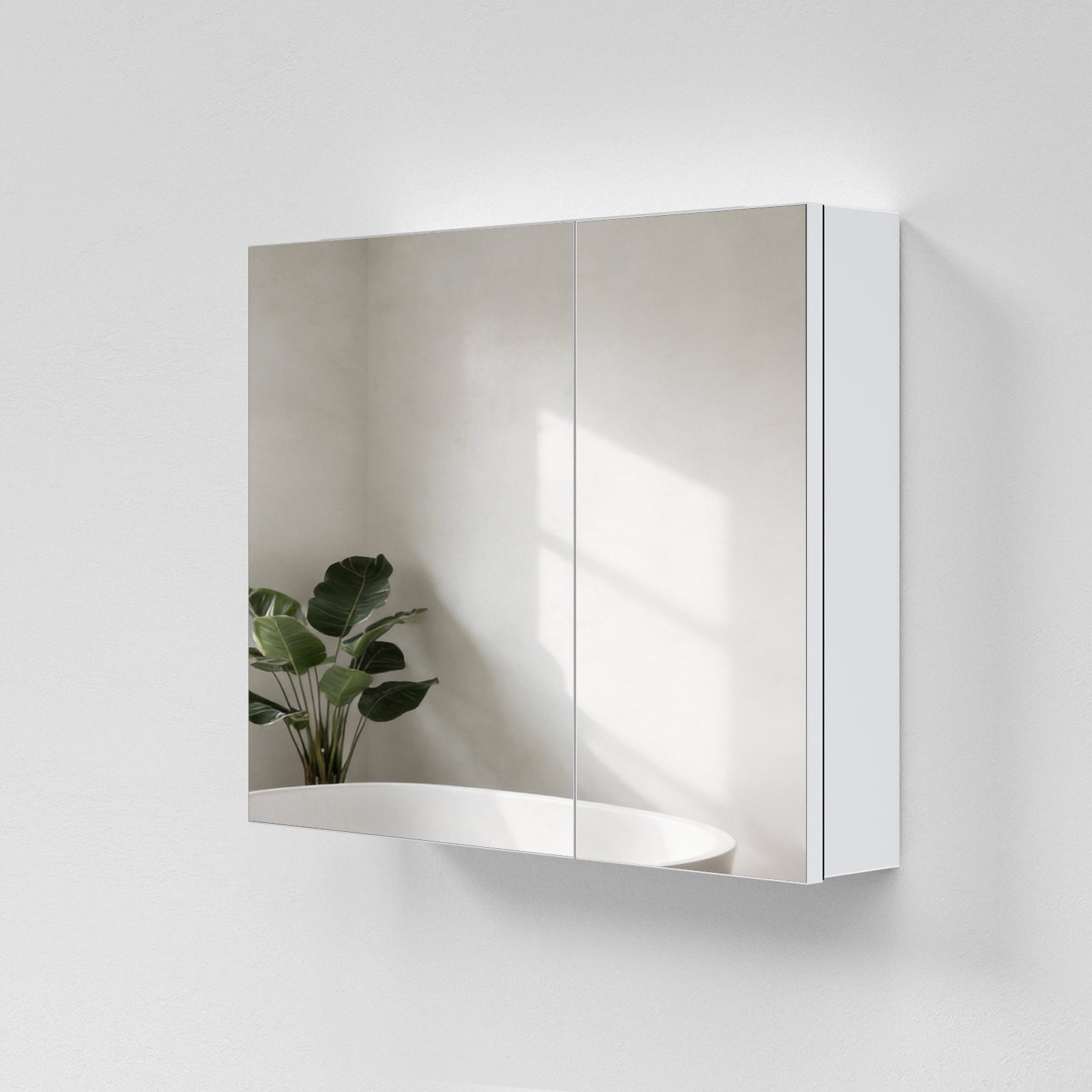 EMKE Szafka Łazienkowa Wisząca z Lustrem 80 x 65 x 14,5 cm – 2 Drzwi ze Zintegrowanym Przechowywaniem, Zawiasy Soft-Close, Biały Mat