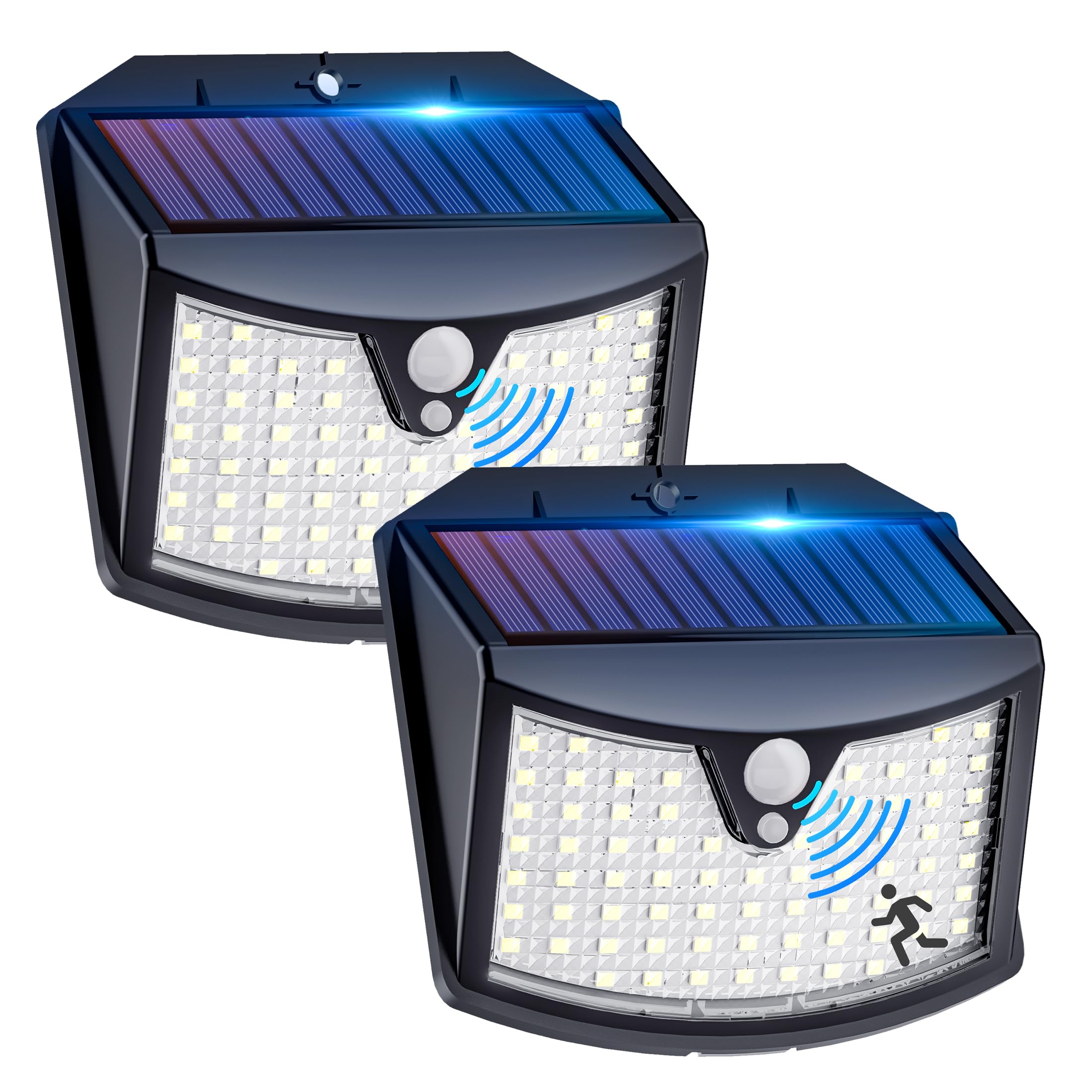 Lampy solarne do użytku zewnętrznego, 2 sztuki, światła z czujnikiem ruchu, białe światło, 70 diod LED