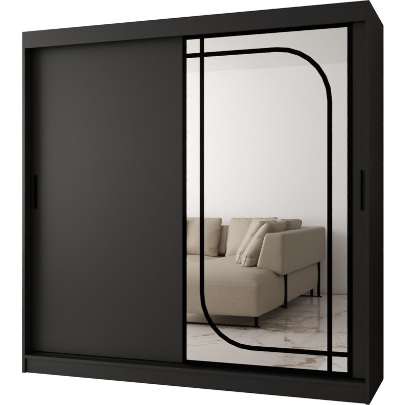 Szafa przesuwna z lustrem ALABAMA 200 x 62 x 200 czarny + u. czarny
