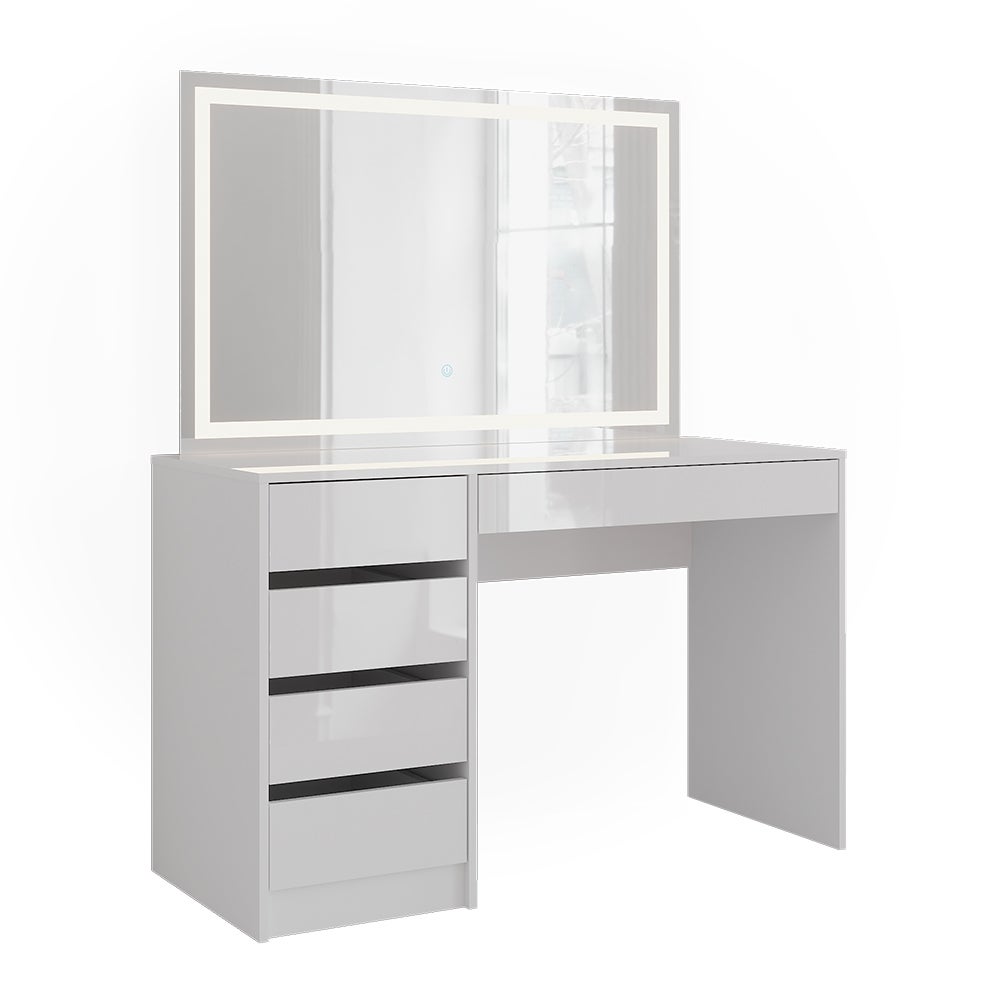 Vicco Stół toaletowy Sherry, Biały/Biały wysoki połysk, 119.8 cm z lusterkiem LED