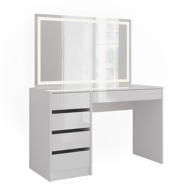 Vicco Stół toaletowy Sherry, Biały/Biały wysoki połysk, 119.8 cm z lusterkiem LED