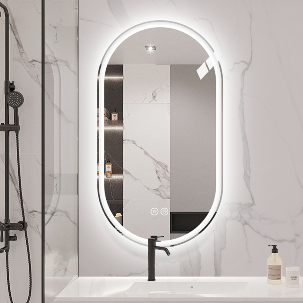 Luster LED do łazienki 60×100 cm smart z oświetleniem, owalny na ścianę bez ramki, ekran dotykowy antyparowy