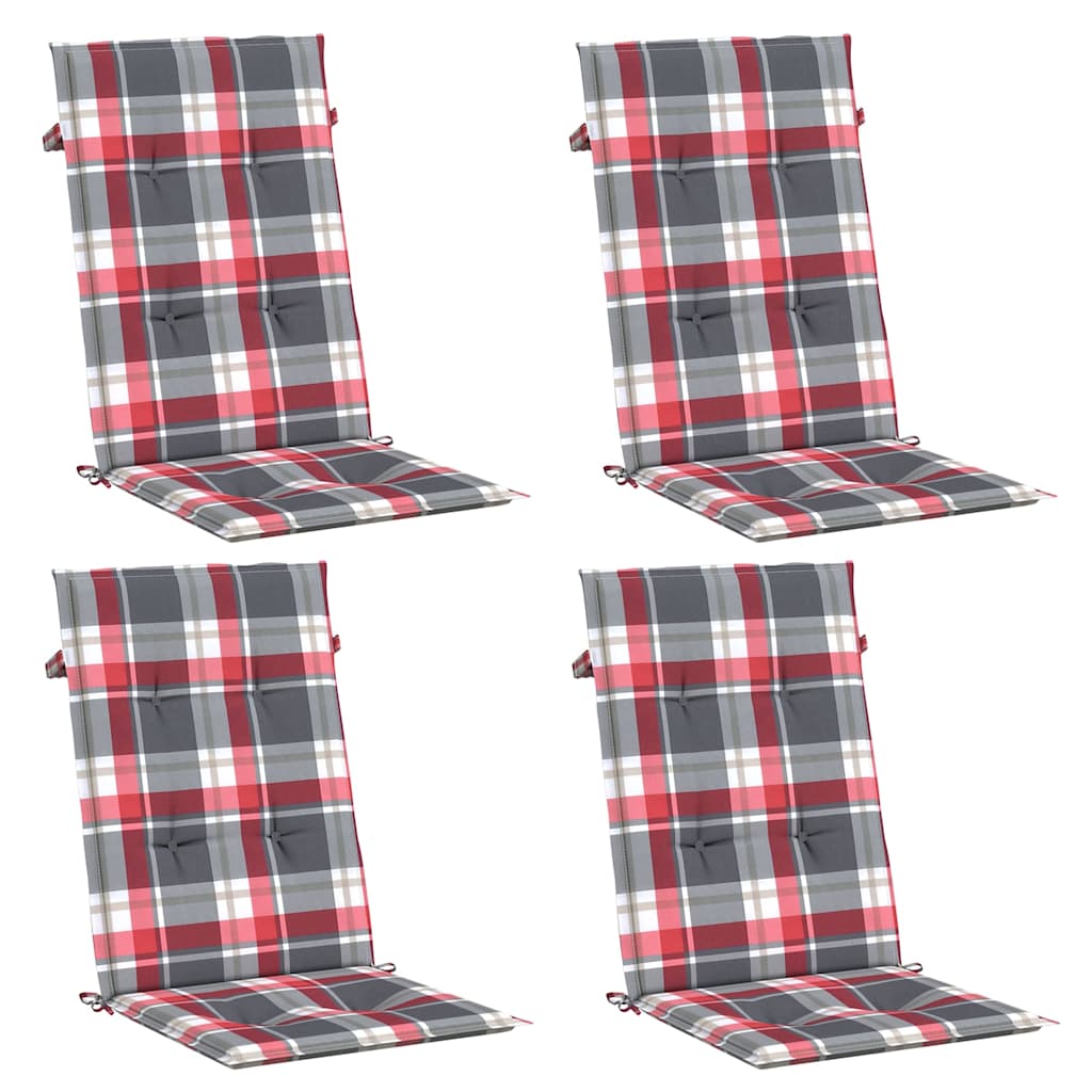 4x Poduszka Ogrodowa na Krzesło 50x120 cm Odporna na Wodę Czerwona w Kratę