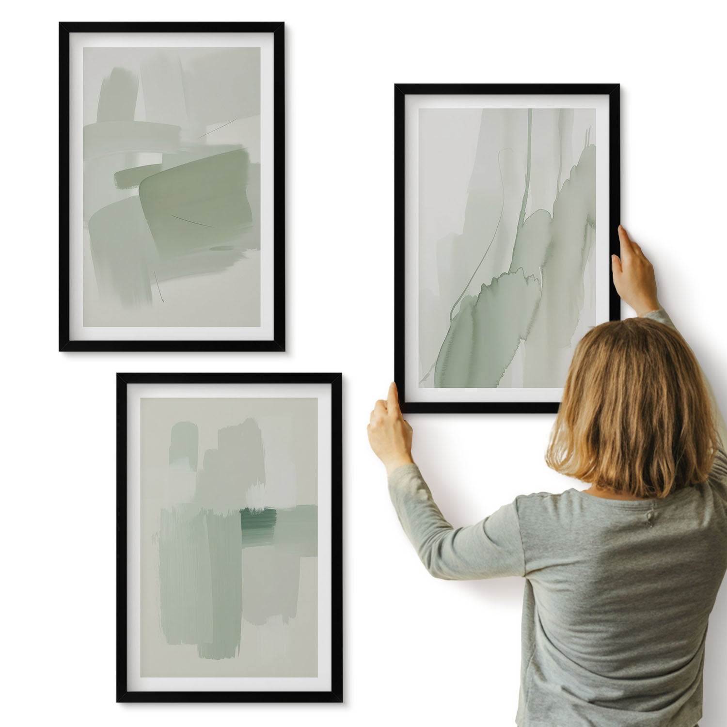 Galeria ścienna 3-częściowy komplet obrazów w czarnych ramach - Abstrakcyjne wzory w stylu akwarelowym - ArtPrintCave