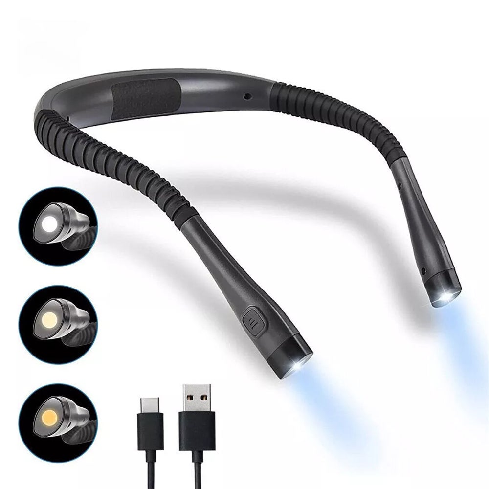 Lampa do czytania w sypialni, ochrona oczu, 3 kolory, elastyczne ramię, akumulatorowa, USB typu C, czarna