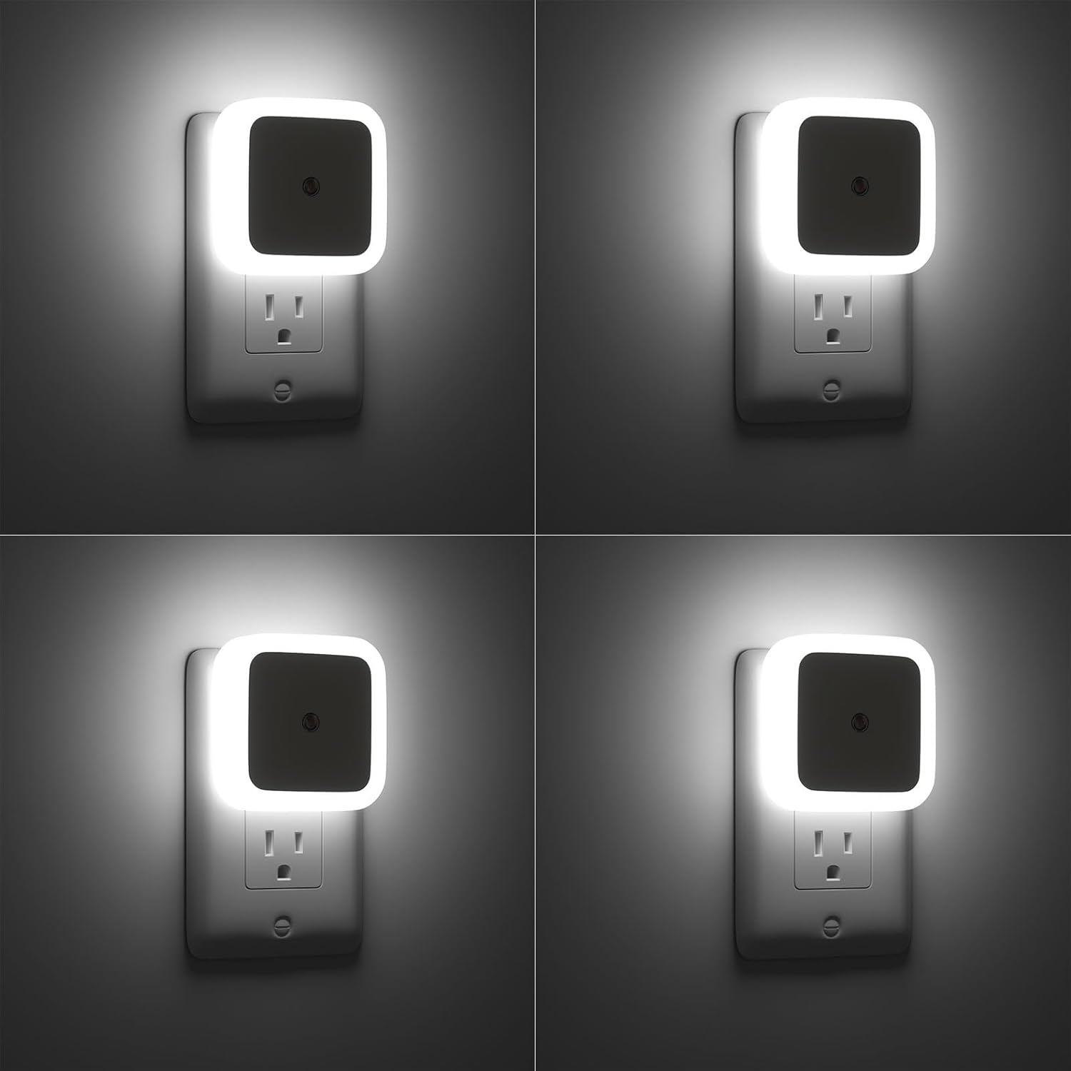 Lampki nocne, wtykowe lampki nocne, zestaw 4 sztuk, odpowiednie do sypialni, łazienek i korytarzy, białe światło, lampki nocne LED.