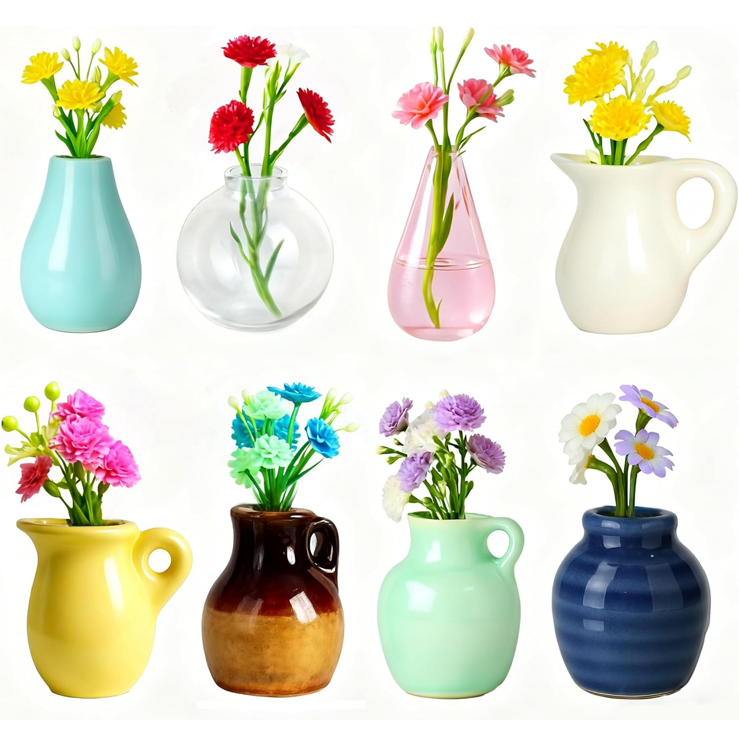 Magnesy na mini wazoniki ceramiczne na lodówkę, śliczne małe wazoniki na rośliny, magnesy na lodówkę do kuchni (zestaw 8 szt.)