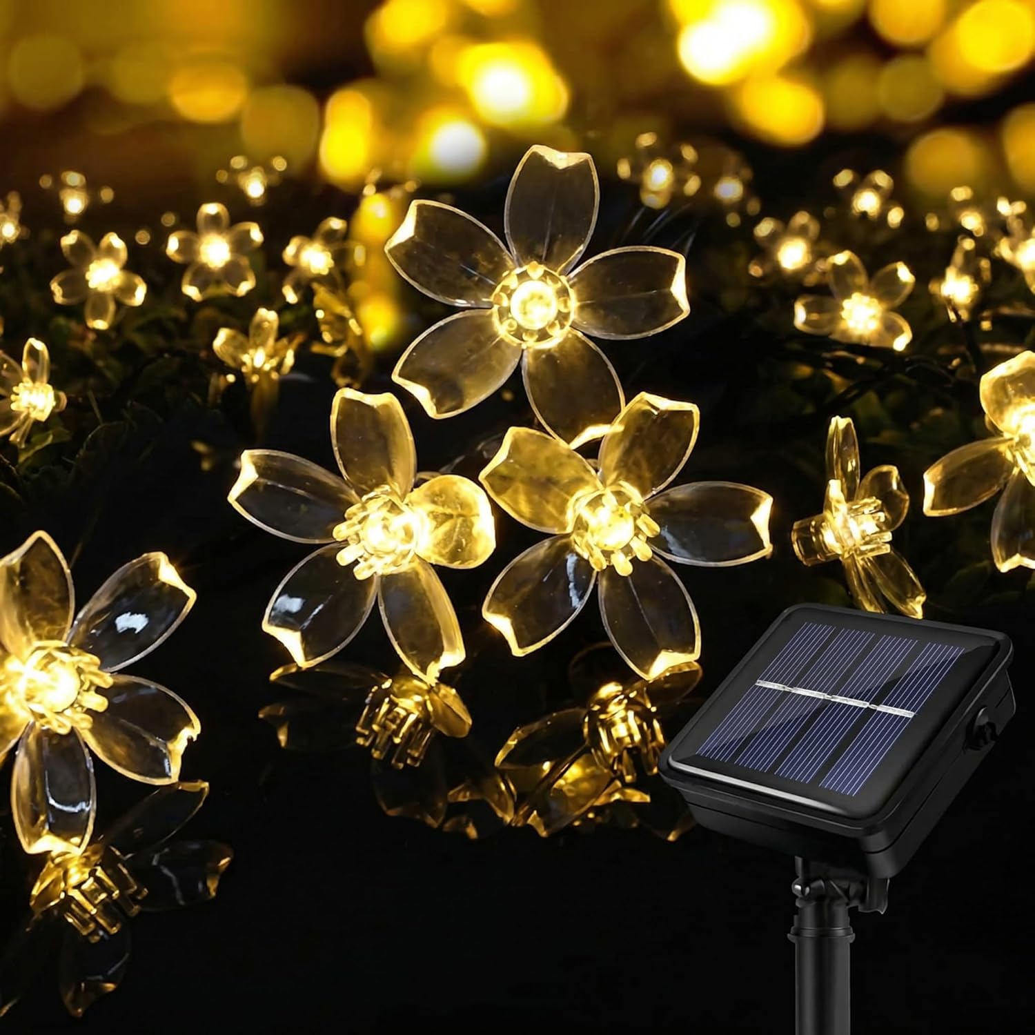 Zewnętrzne lampki solarne, 7 m, kwiaty do ogrodu, 50 diod LED, wodoodporne, 8 trybów z funkcją pamięci, kwiaty LED do ogrodu, na patio, balkon, na imp