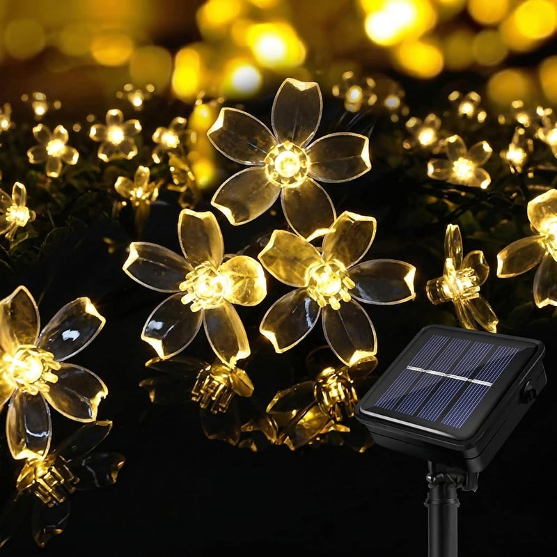 Zewnętrzne lampki solarne, 7 m, kwiaty do ogrodu, 50 diod LED, wodoodporne, 8 trybów z funkcją pamięci, kwiaty LED do ogrodu, na patio, balkon, na imp