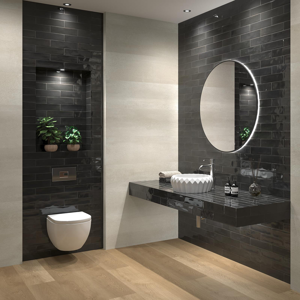 Płytka porcelanowa premium na ścianę z efektem Zellige ULTRAGLOSS Agadir Noche 7x28