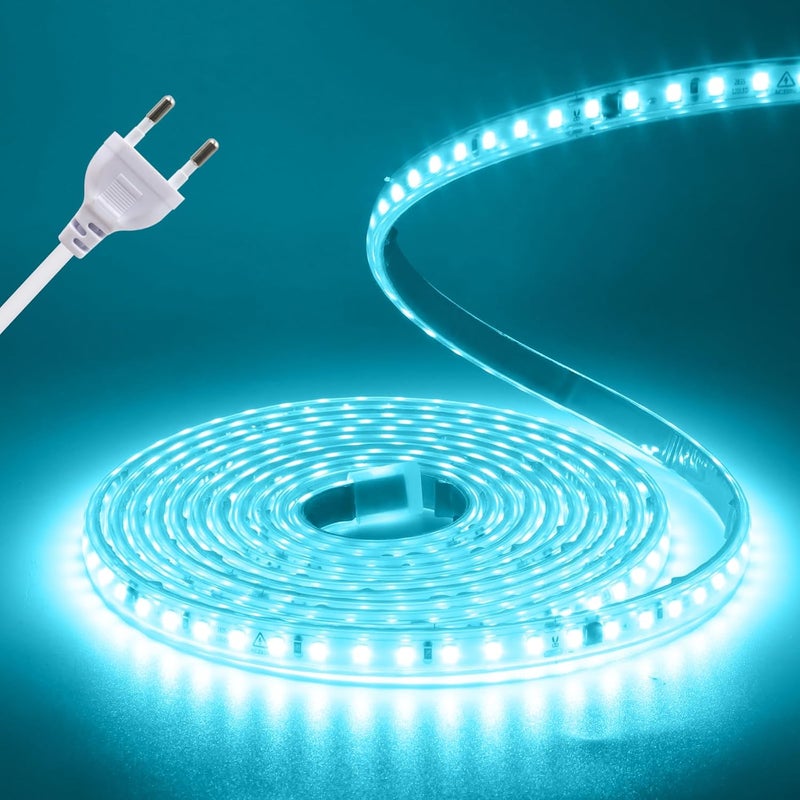 Taśma LED 220 V, Niebieski Lodowy 120 LED/m, wodoodporna IP65, taśma samoprzylepna, możliwa do cięcia co 10 cm do bezpośredniego zasilania. 20M