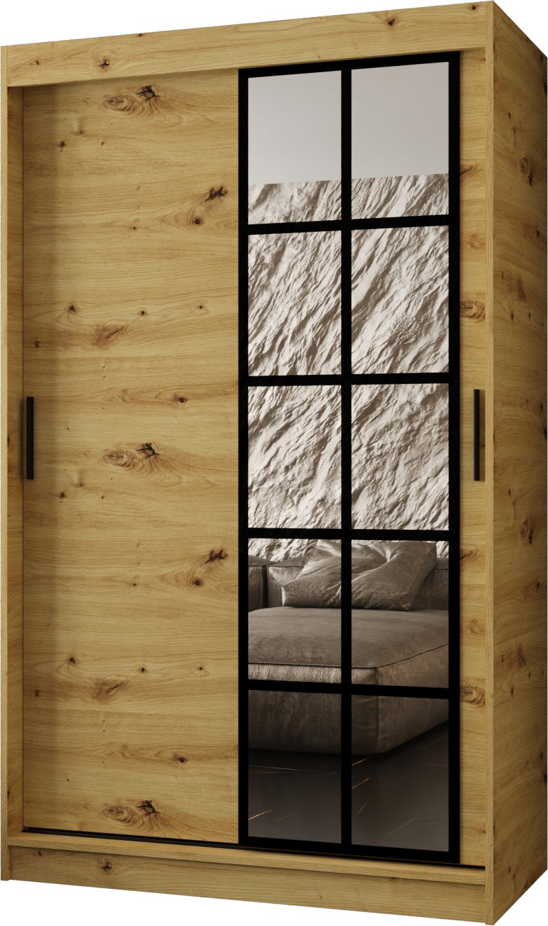 Szafa przesuwna z lustrem ORLANDO 120 x 62 x 200 artisan + u. czarny