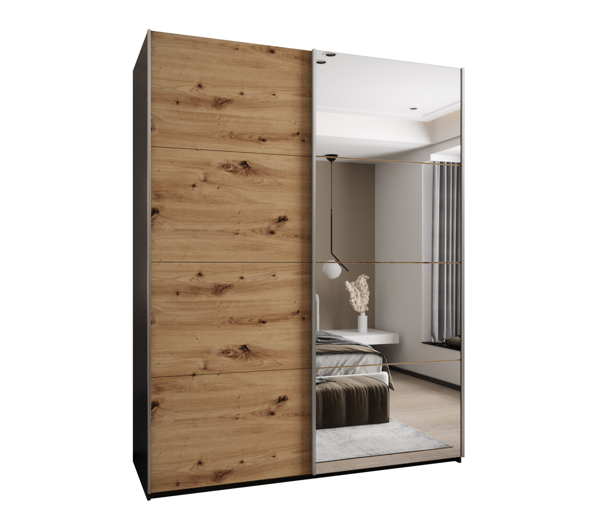 Szafa przesuwna wysoka Lux 3 190 x 64 x 245,5 cm czarny + artisan + u. srebrny - Abiks Meble