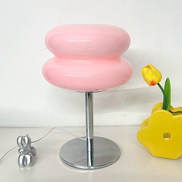 Lampa stołowa LED, nastrojowe oświetlenie retro ze szkła, urocza lampka biurkowa, lampka nocna USB, 3 temperatury barwowe (różowa)