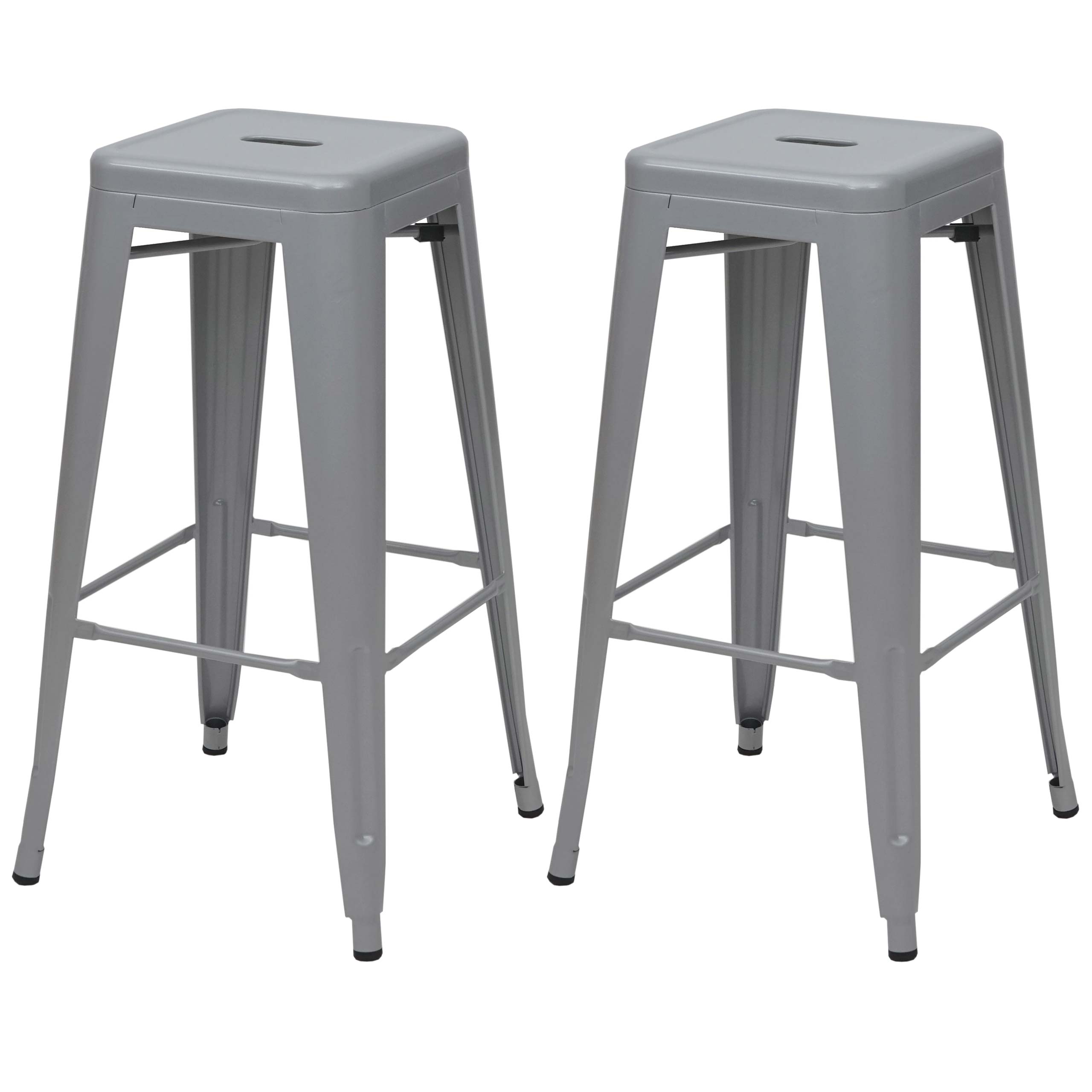 Zestaw 2 stołków barowych HWC-A73, stołek barowy, metalowy, industrialny design, sztaplowany ~ szary